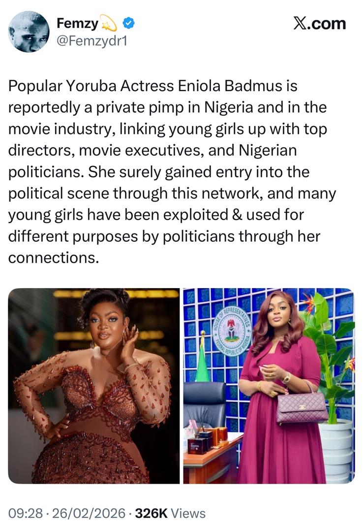 Let it be known that we do not forgive in this zone - Actress Eniola Badmus vows to go after X-user who claimed she pimps girls to politicians